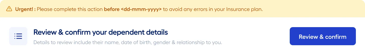 Banner to Edit Dependent Details