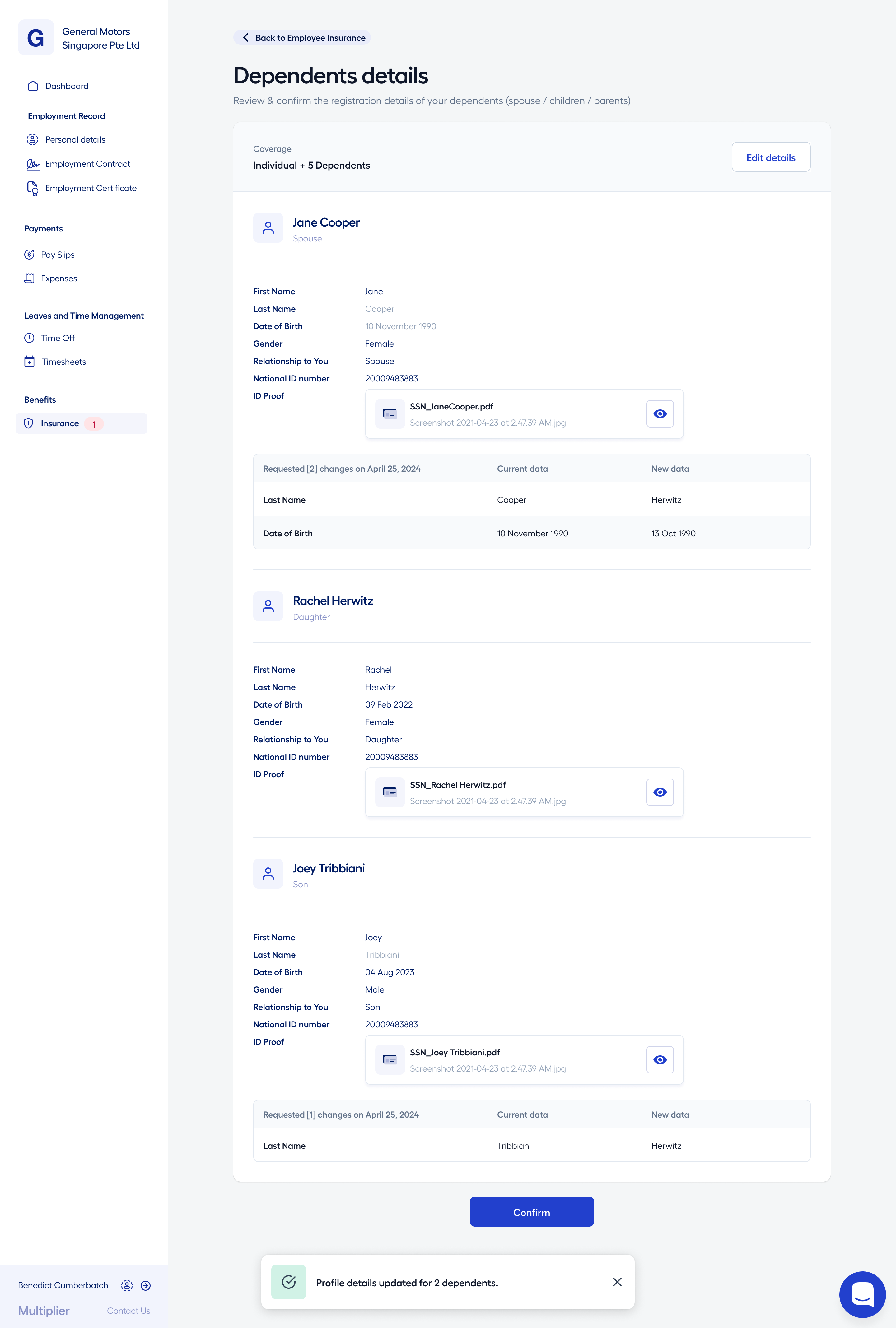 Confirm Dependent Details