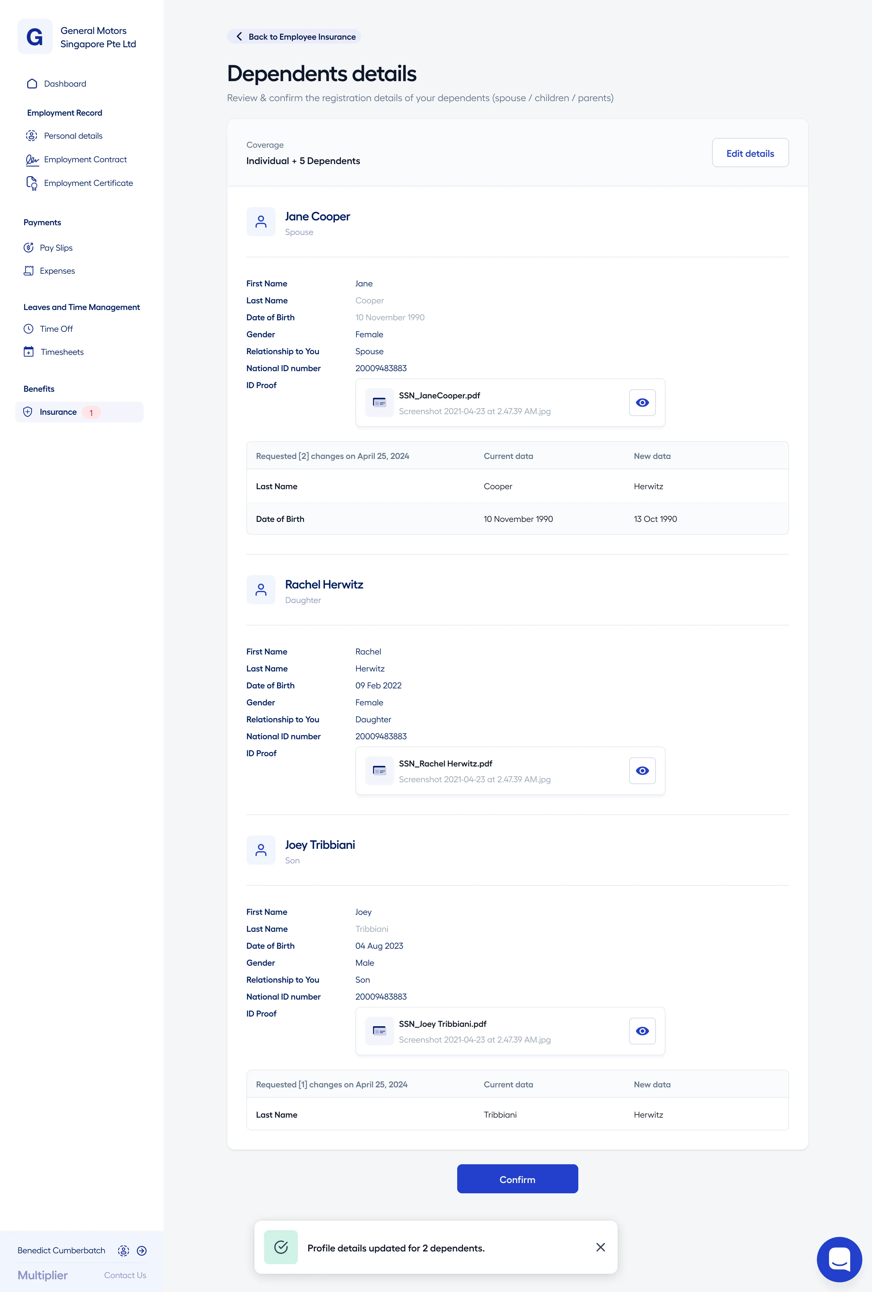 Confirm Dependent Details