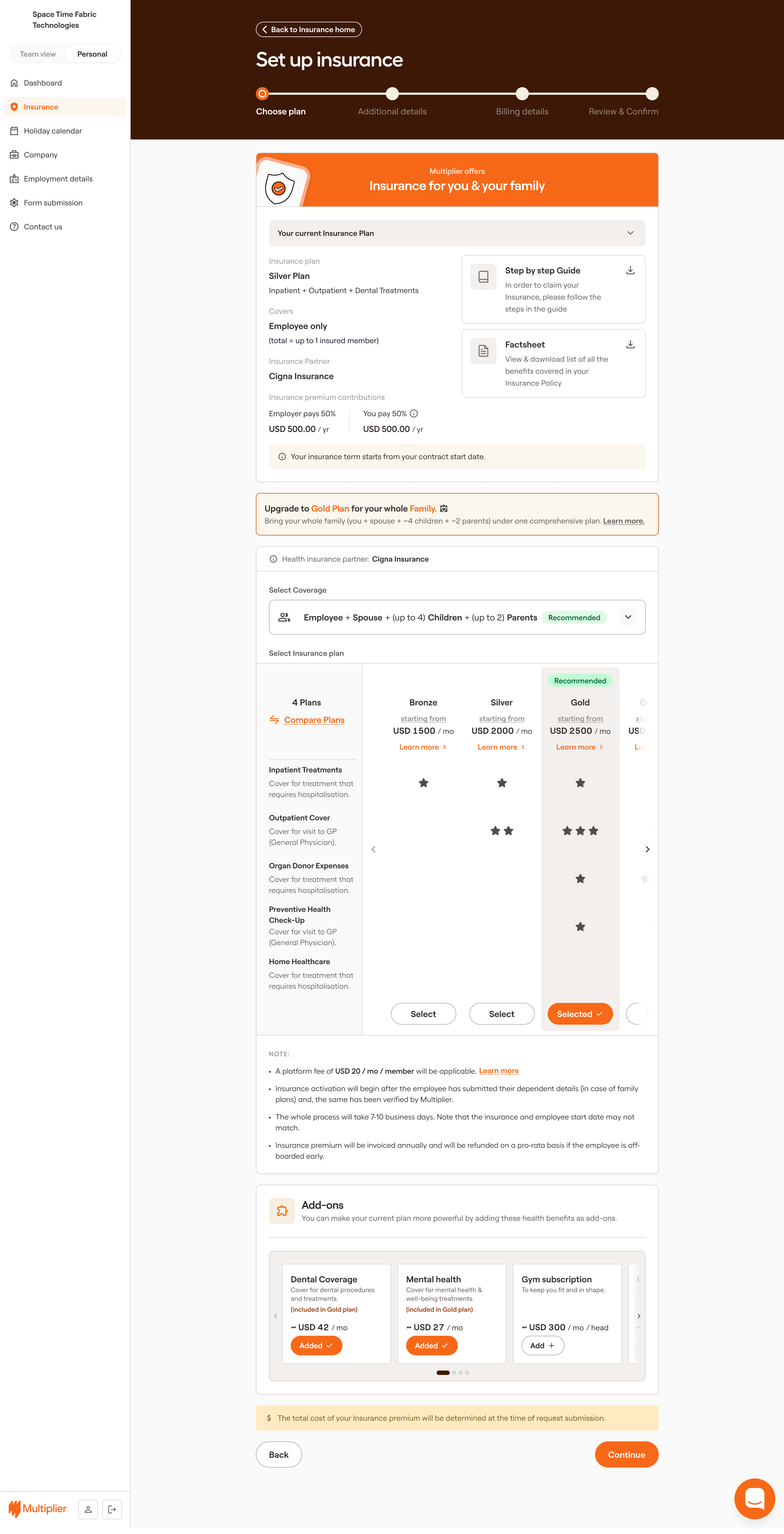 Upgrade Plan & Coverage - Choose Plan + Add-ons