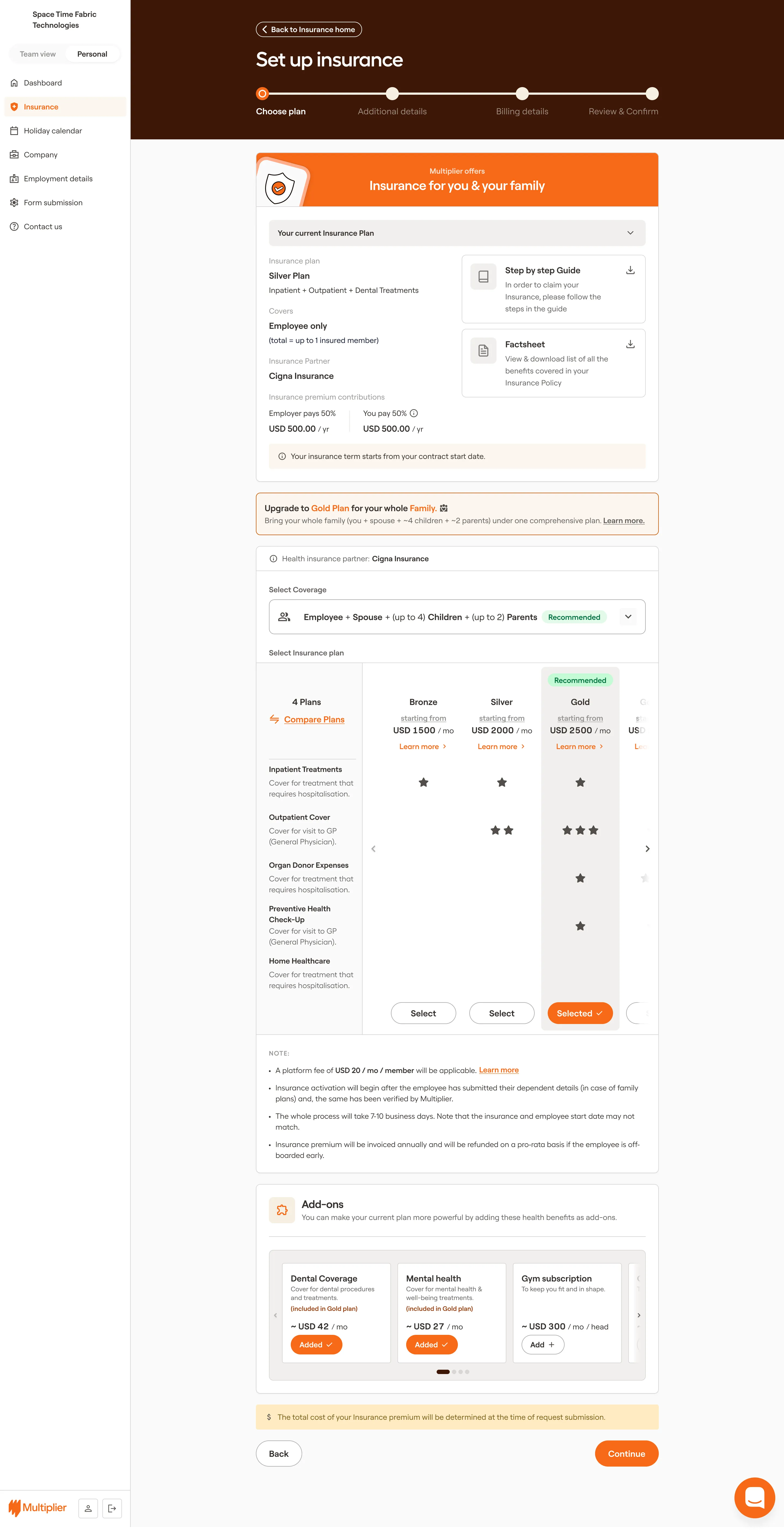 Upgrade Plan & Coverage - Choose Plan + Add-ons
