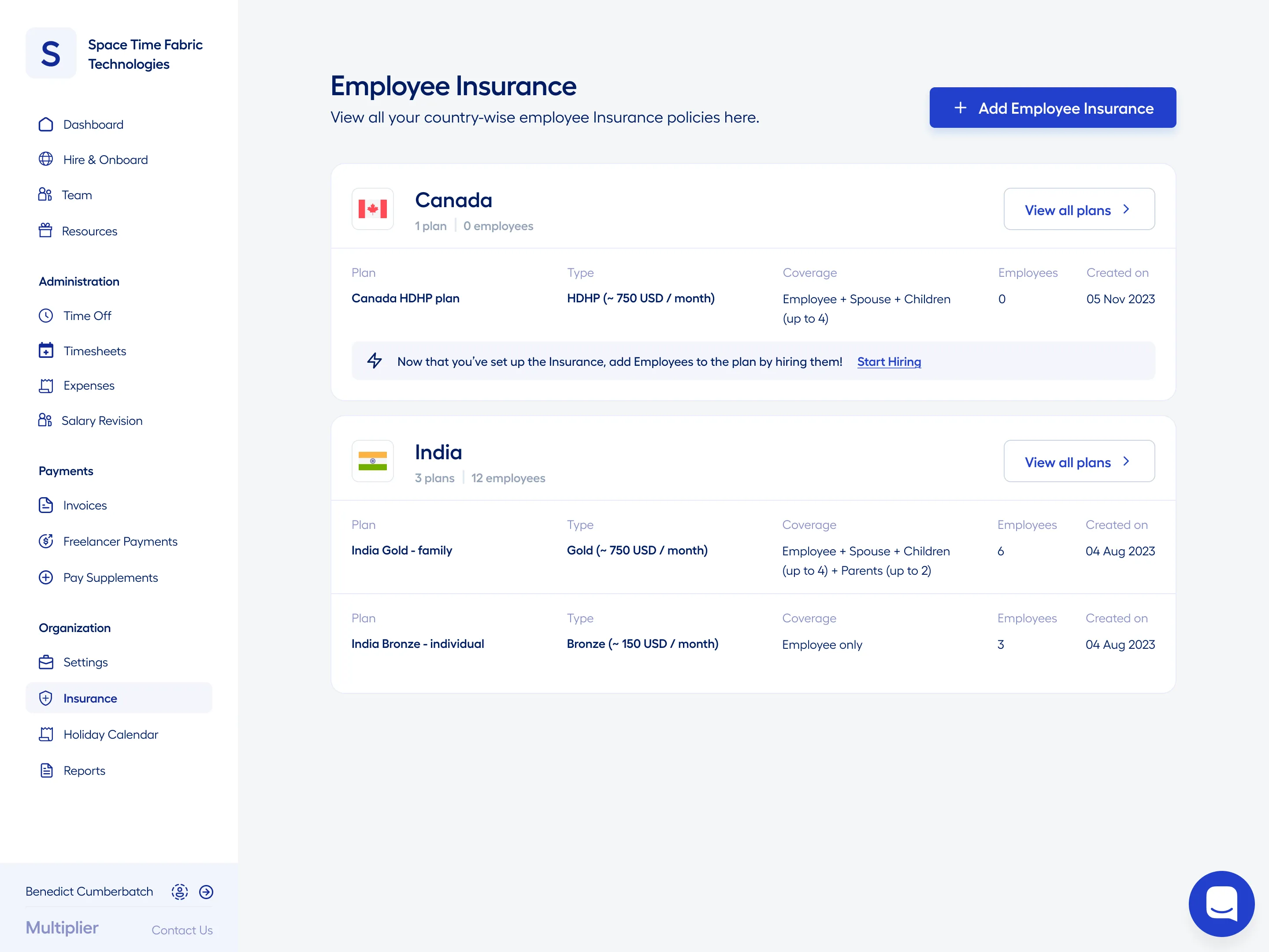 Company-Wide Insurance Policy Setup
