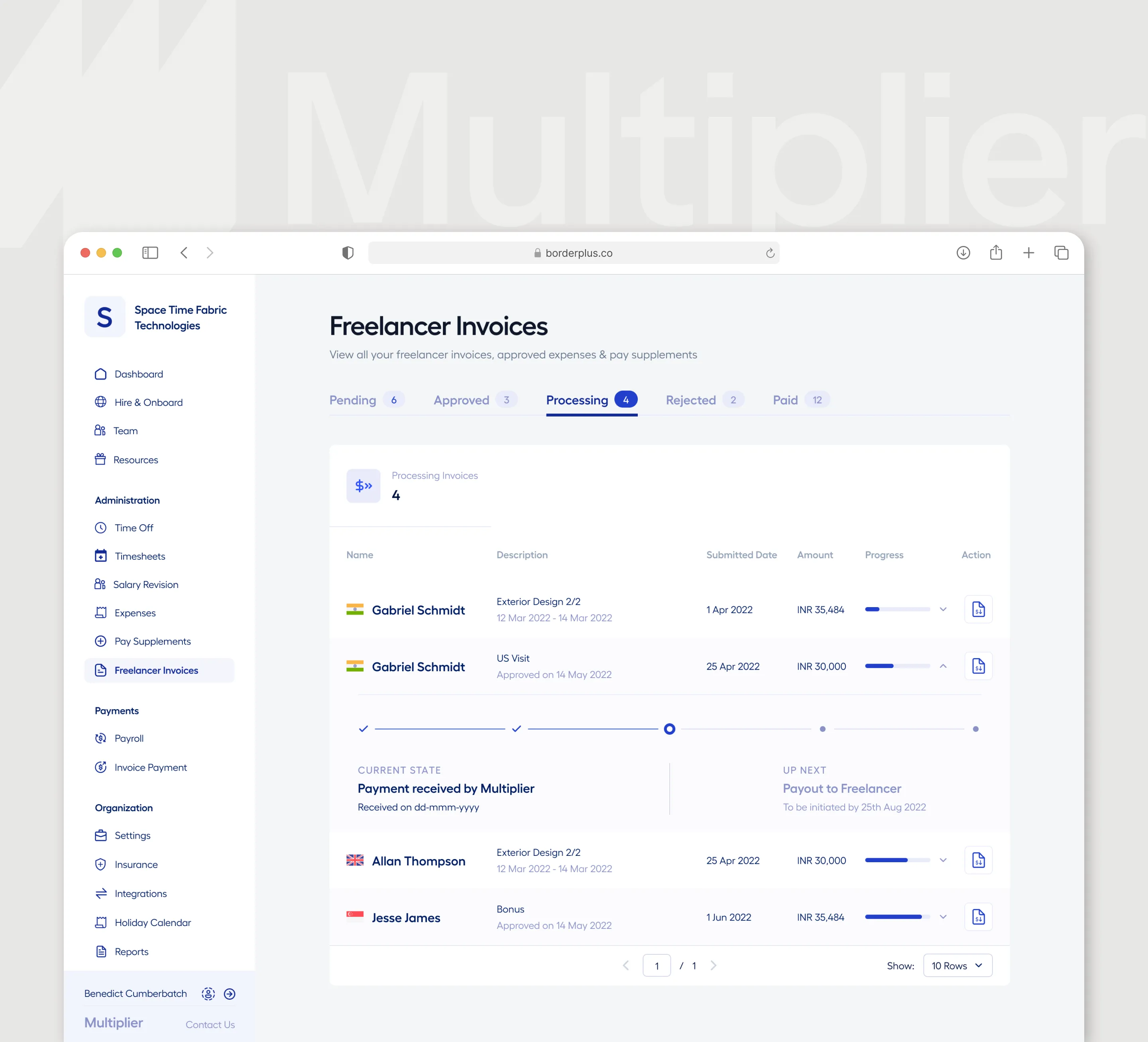 Multiplier's Freelancer Invoices Interface UI